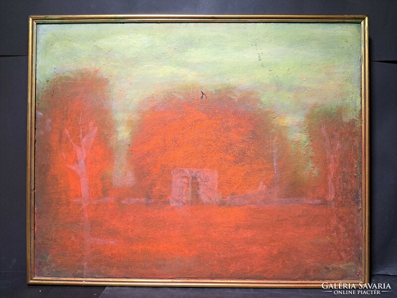Red abstract landscape (oil and pastel) full size 70x56 cm - Tamás Karpáti?