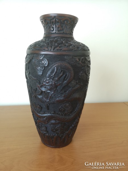 Richly decorated oriental vase with dragon pattern 23 cm - marked