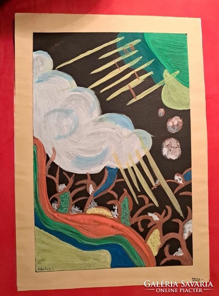 Lajos Kántor: storm. Tempera paper. Size: 20x30 cm.