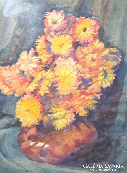 Boemm Klára: Virágcsendélet - akvarell, teljes méret 34x43,5 cm