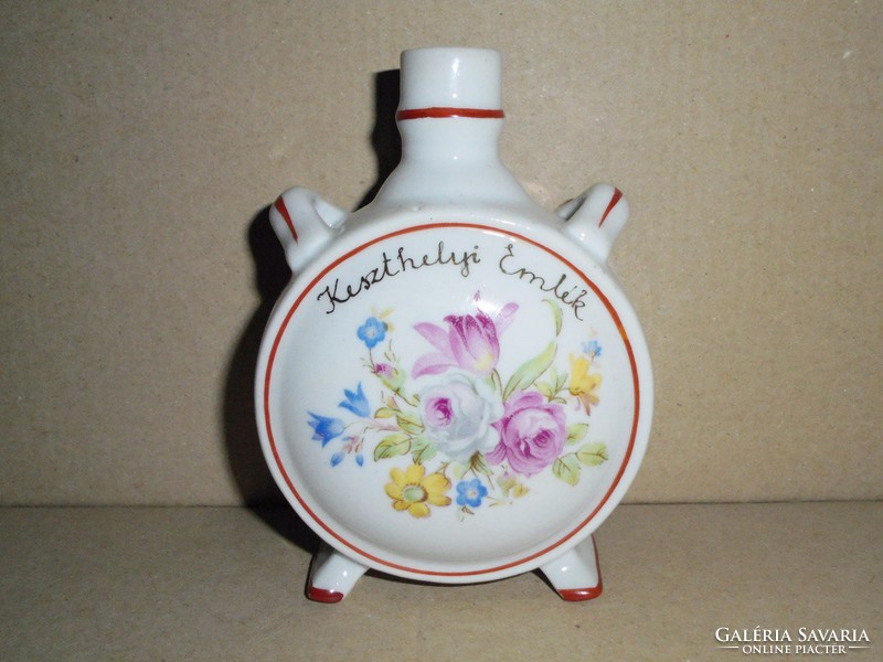 Kispest porcelain water bottle - souvenir from Keszthely - floral