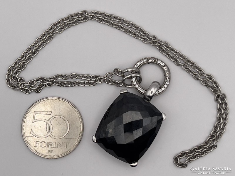 Original ti sento silver faceted opaque stone pendant and chain