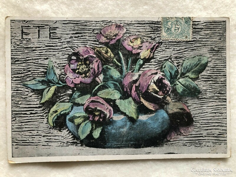 Antik virágos képeslap                             -2.