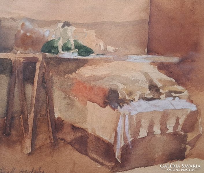 András Gerő: interior - watercolor (full size 37x32 cm)