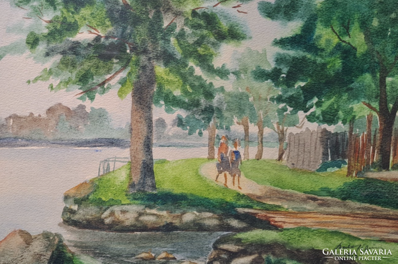 Tóparti séta - akvarell, 1956 (teljes méret 49,5x36 cm)