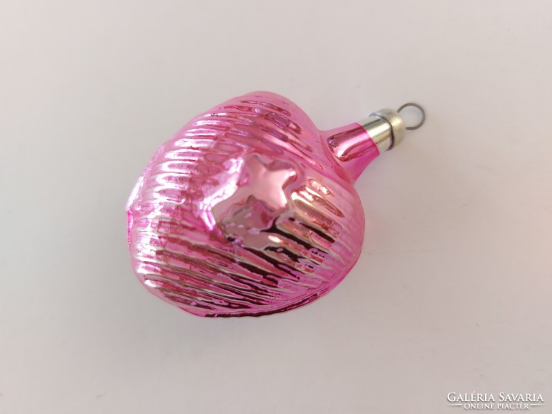 Old glass Christmas tree ornament pink heart with cross glass ornament