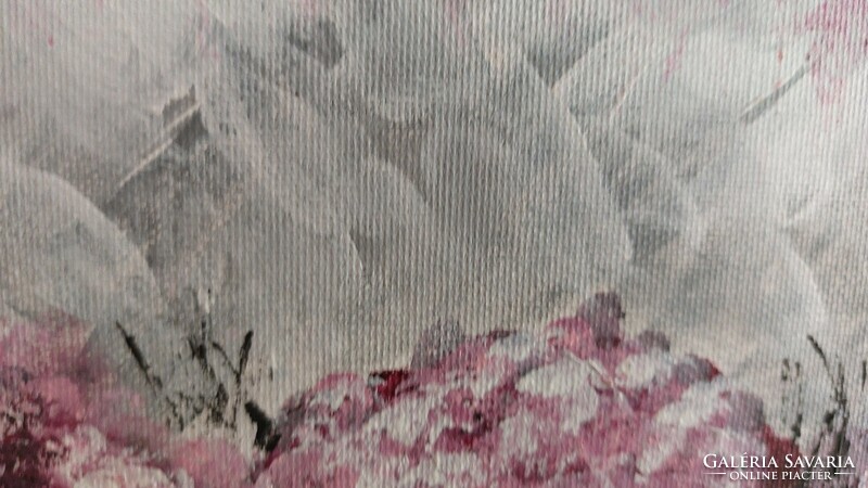 (K) Absztrakt festmény 30x24 cm virágcsendélet