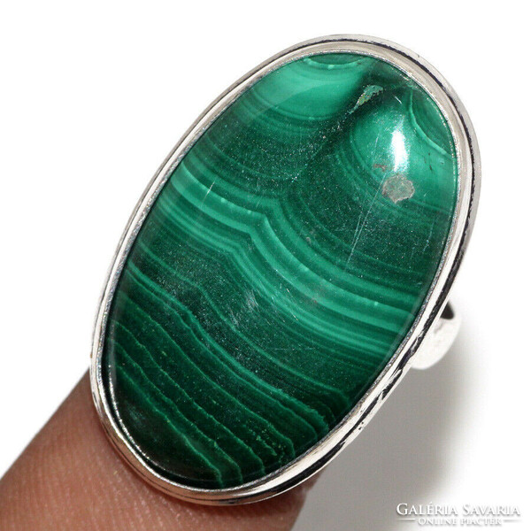 Silver ring with real malachite stone, size 20-22