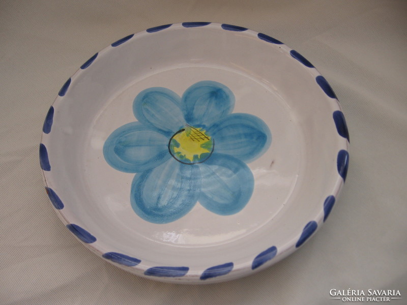 Blue floral white glazed tile bowl