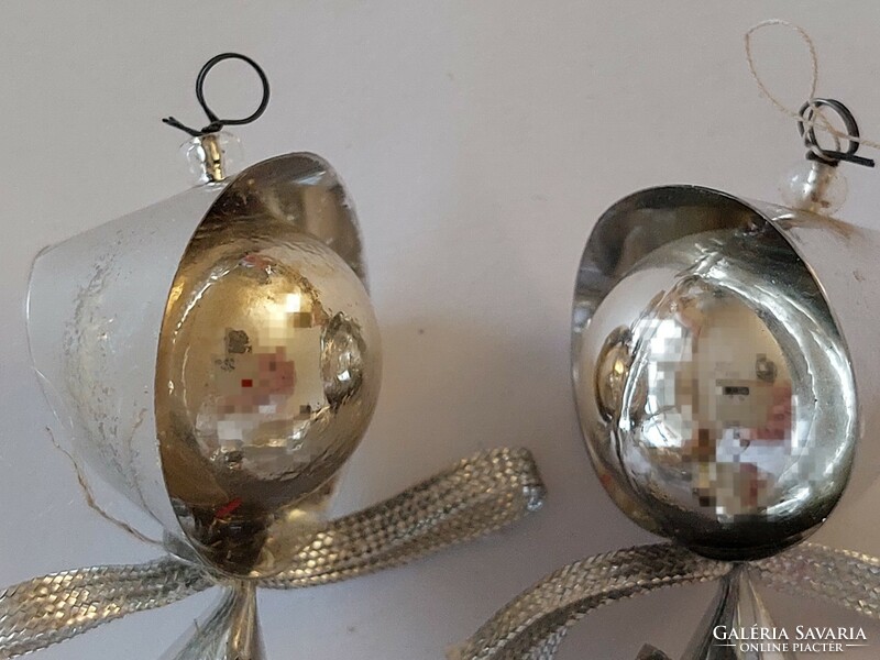 Old glass Christmas tree ornament with scarf silver baby glass ornament 2 pcs
