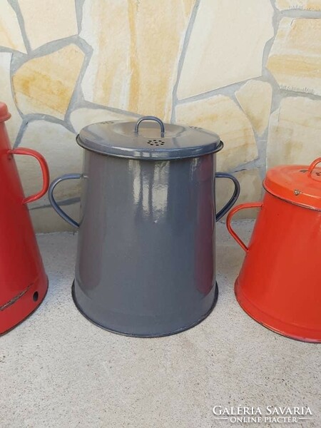 Old red brown gray enameled enameled grease bucket quarry Budafok bonyhád peasant villager