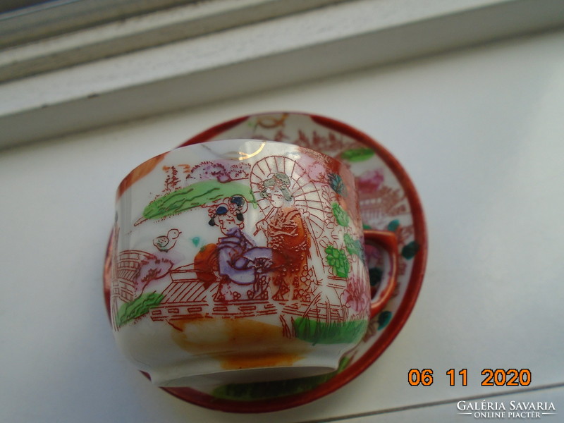 Kutani tojáshéj jelzett japán porcelán kávés csésze alátéttel