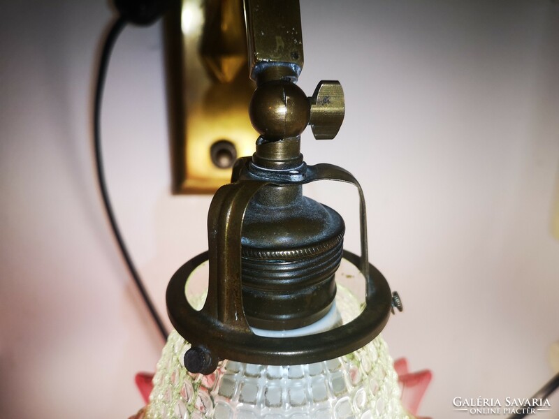 Antique Art Nouveau style wall arm table lamp with two functions. Frilled veil made of copper.