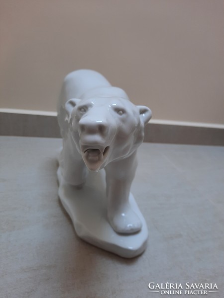 White Herend porcelain polar bear on the ice board figure