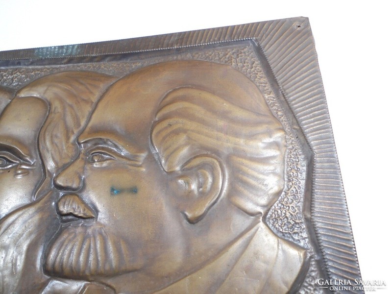 Retro Socialist Communist Social Real Copper Hammered Wall Profile Picture Picture Relief - Marx, Engels, Lenin