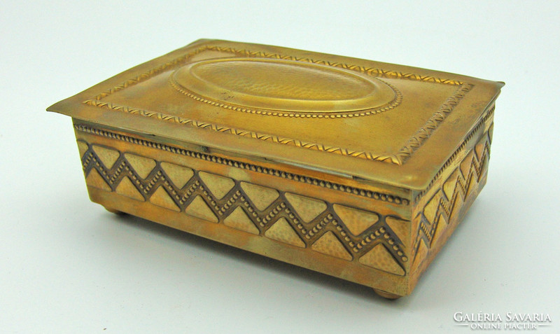 B511 copper bonbonier cigar holder card holder box with wooden inlay - in flawless, beautiful condition