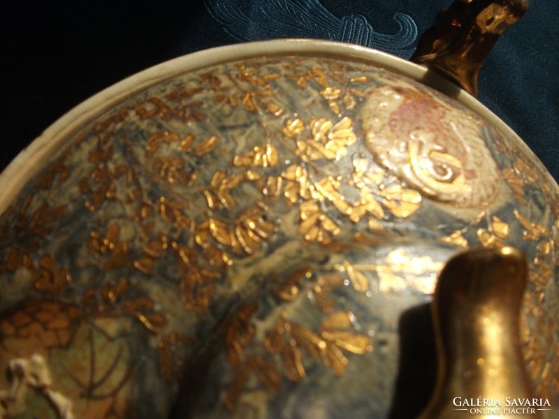 Opulent satsuma embossed gold enamel Japanese centerpiece