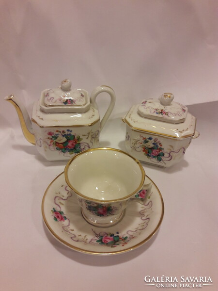 Antik gyönyörű muzeális kézzel festett porcelán biedermeier egyszemélyes teás készlet hibátlan 1830
