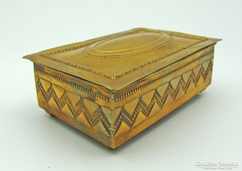B511 copper bonbonier cigar holder card holder box with wooden inlay - in flawless, beautiful condition