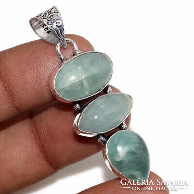 Year-end sale!! Silver pendant with aquamarine gemstones from Afghanistan
