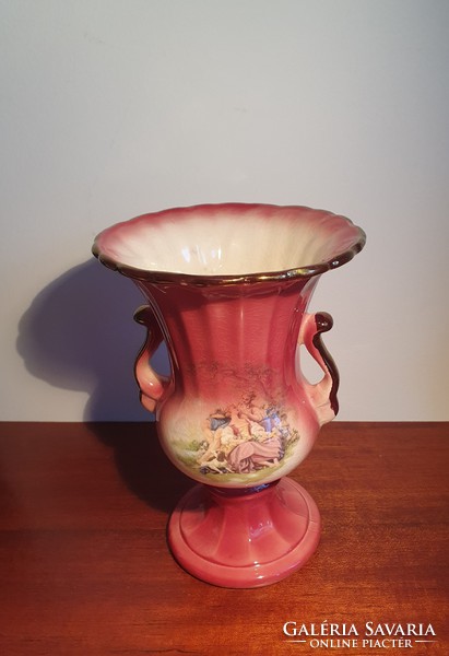 Antique faience vase with scene, 26.5 cm