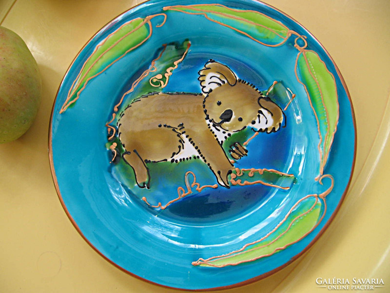 Gyűjtői eredeti ausztrál koala macis művészi, kézzel festett tányér Irene Mayer
