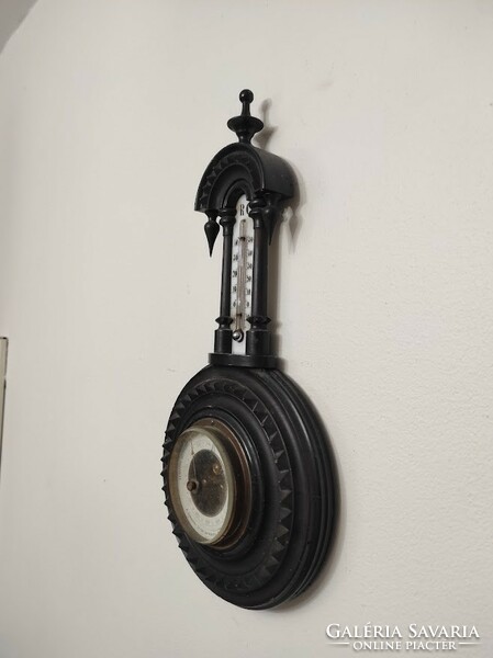 Antique Pewter German Barometer Ornately Carved Wall Thermometer Not Working French Text 307 6208