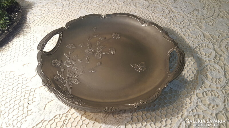 Beautiful pewter tray with flower and butterfly patterns