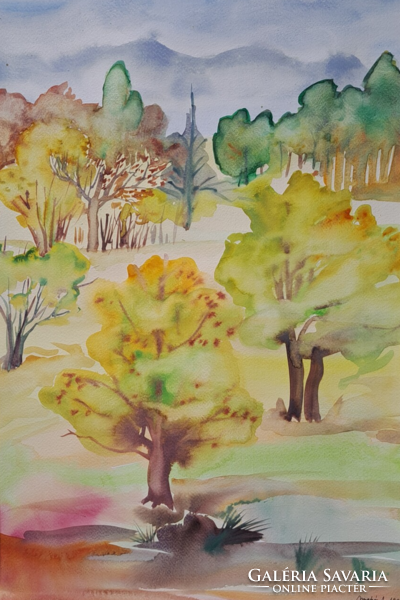 October mountain side, 1999 - painting by András Makó (watercolor, full size 63x48 cm)
