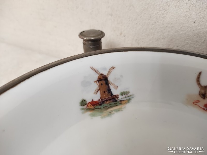 Antique children's plate food warming kitchen utensil warming pot cracked 387 6236