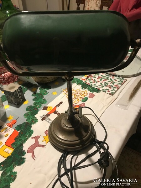 Bank lamp, table lamp with a copper body, green metal cover, xx. No. First half. In working condition.