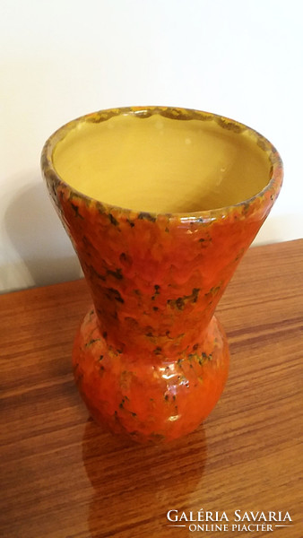 Retro old ceramic orange vase 23 cm mid century