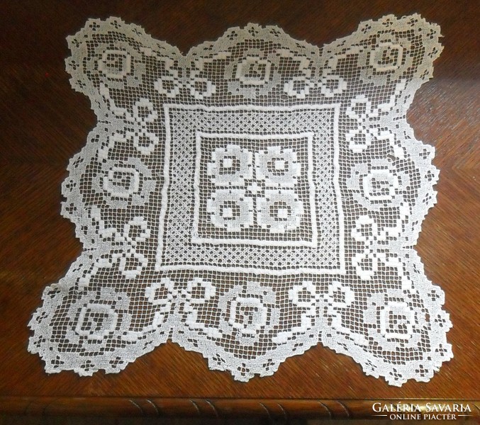 Antique, handmade lace tablecloth 42 x 40 cm.