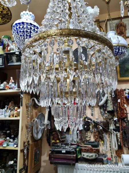 Old renovated crystal hanging chandelier