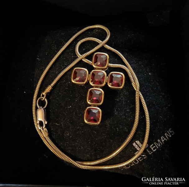 Beautiful gold-plated silver garnet stone cross pendant with chain