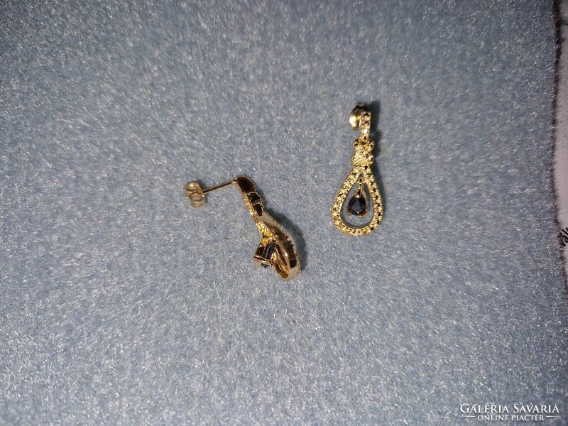 Csodás valódi zafír drágaköves  14 K aranyozott, sterling ezüst /925/ füli--új