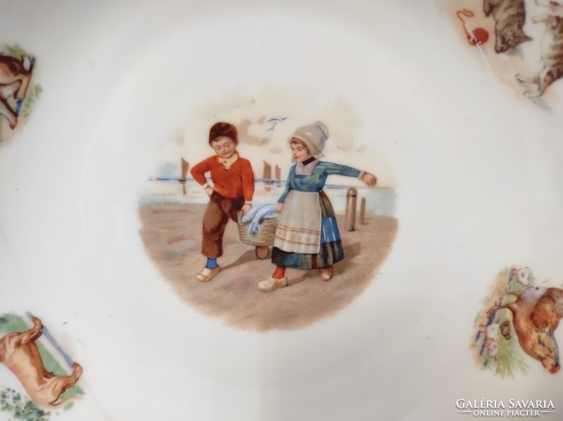 Antik gyerek tányér étel melegen tartó konyhai eszköz melegítő edény repedt 387 6236