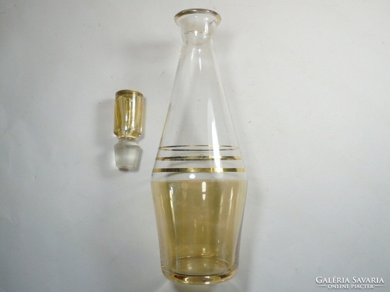 Retro régi díszes aranyozott üveg kínáló kiöntő üveg dugóval - boros likőrös pálinkás