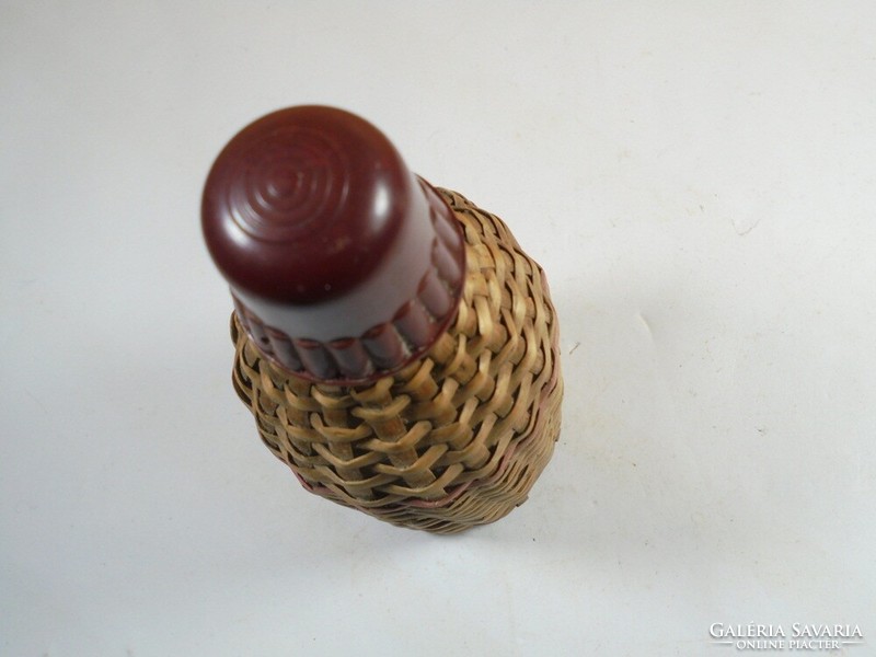 Retro old cane covered plaited braided demison small glass bottle with vinyl cap - approx. 1960