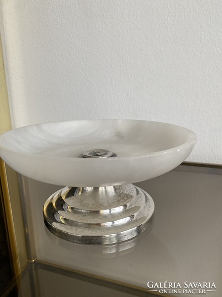Alabaster serving bowl with silver base