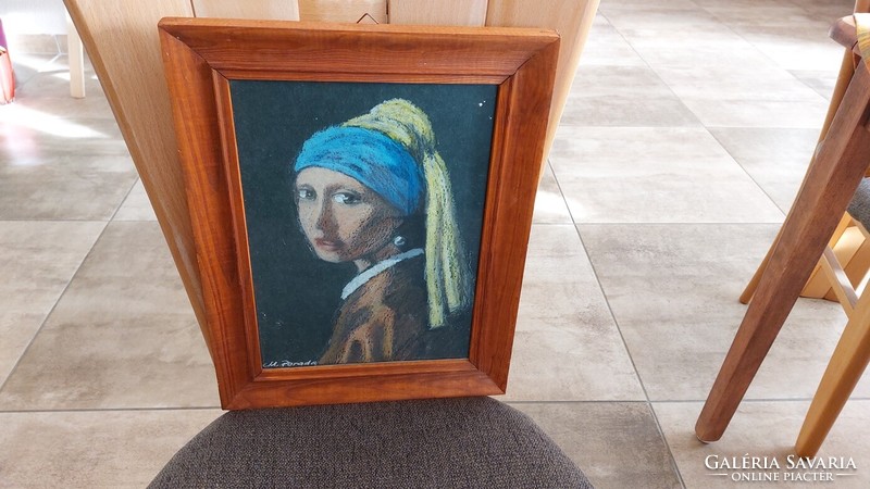 (K) woman in turban jan vermeer reproduction with frame 35x28 cm, can be pastel or chalk.