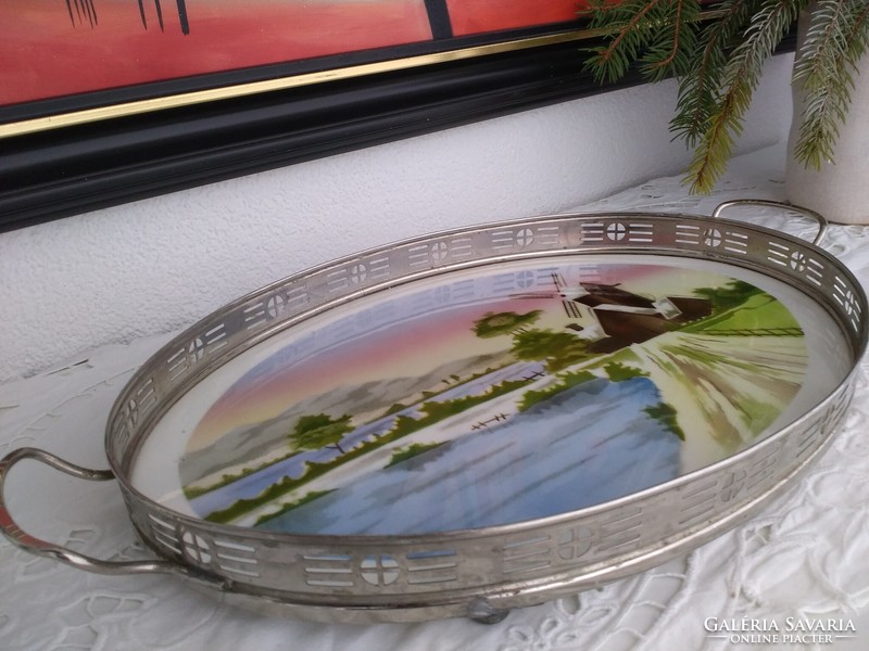 Antique gm marked hand painted earthenware tray from 1887