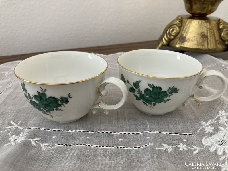 Viennese green patterned mocha/coffee cup pair