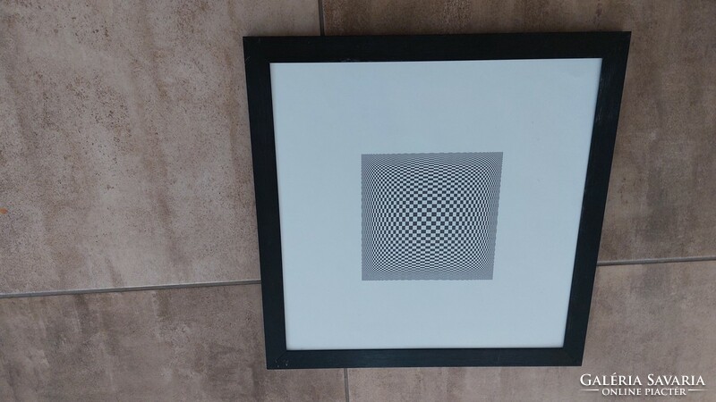 (K) Op art stílusú nyomat 45x45 cm kerettel Vasarely?