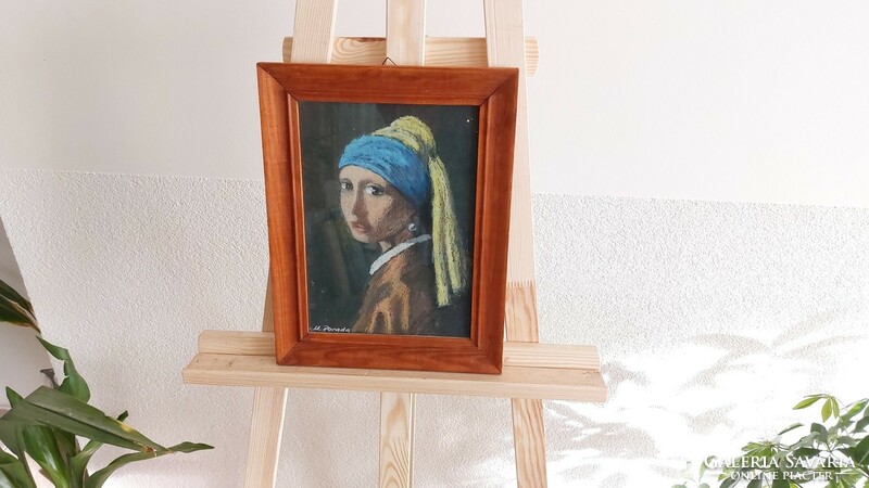 (K) Turbános nő Jan Vermeer reprodukció  35x28 cm kerettel, pasztell vagy kréta lehet.