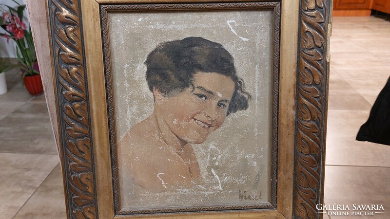 (K) Bodo Winsel portré festmény 36x42 cm kerettel, kopottas állapotban van.