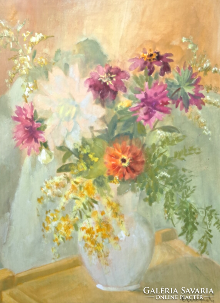 Virágcsendélet akvarell, Czene Anikó (?) jelzéssel (teljes méret 54x43 cm)
