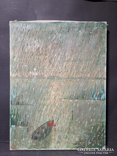 Rain on Balaton - oil on canvas (30x40 cm)