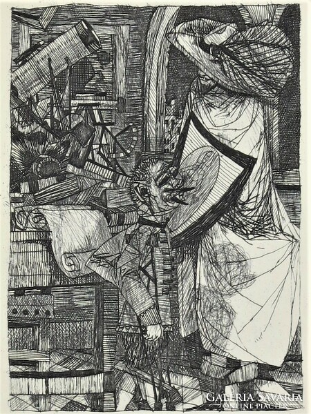 Kondor Béla (1931-1972): Illusztráció I., rézkarc, oeuvre katalógus 61/48