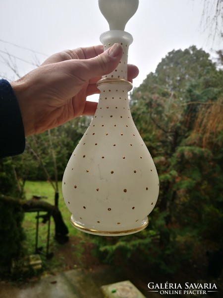 Antik dugós palack ,kalcedon, aranyozott, dugós üveg ! Ritka gyüjtemény darab  1800-as évek. Videó
